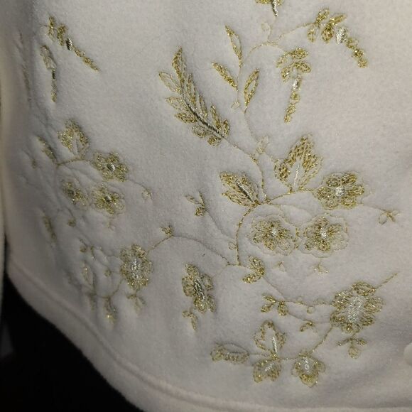 Basic Editions Cream Gold Stitched Floral Button Up Fleece Sweater - Picture 7 of 8